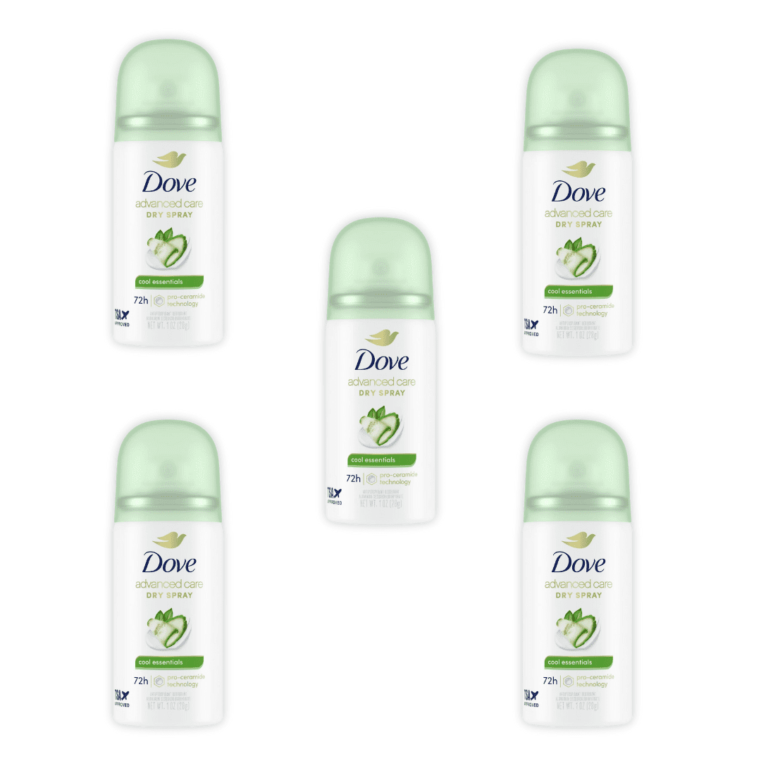 Dove Advanced Care Antiperspirant Deodorant Dry Spray Cool Essentials, 1 oz Travel Size (5 Pack