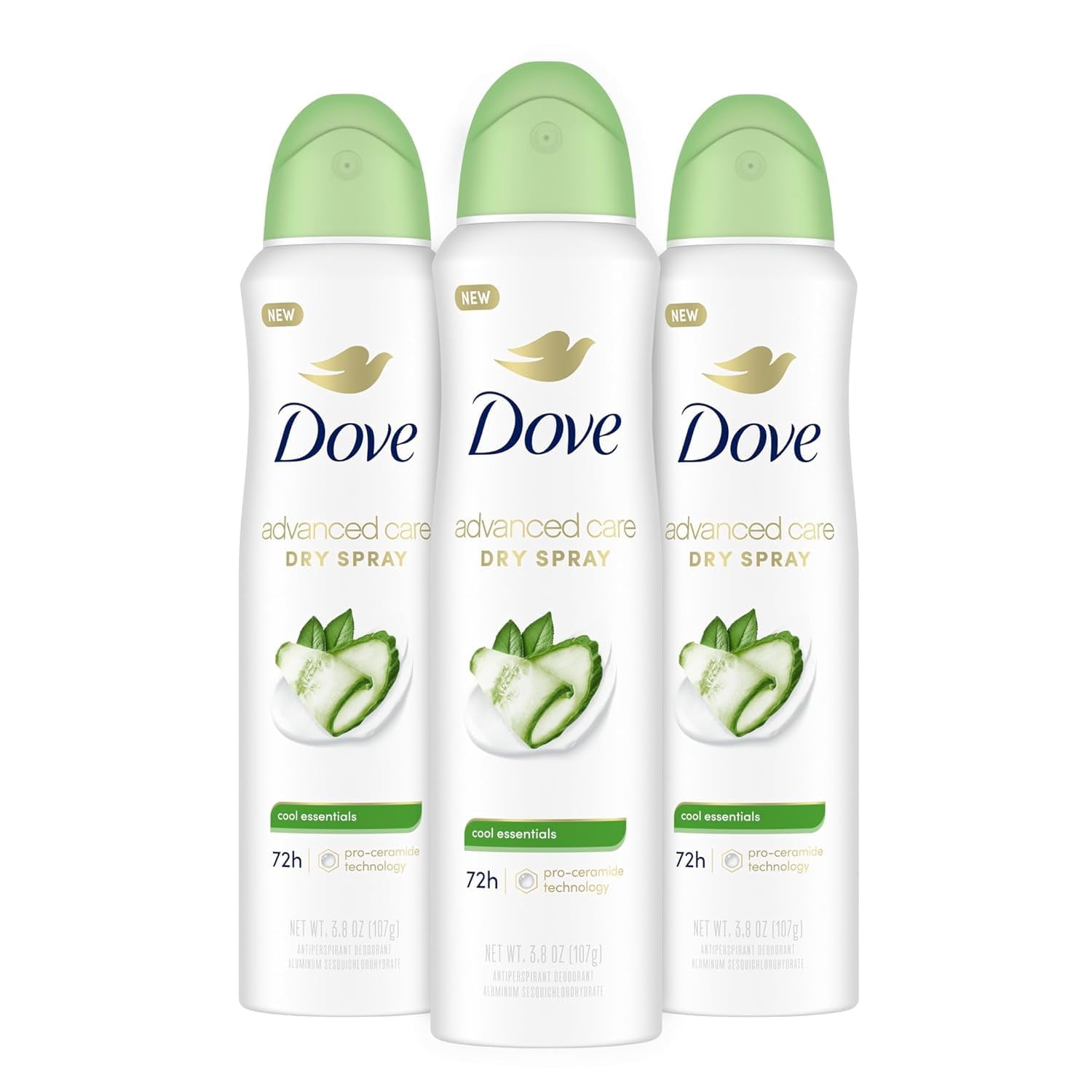 Dove Advanced Care Antiperspirant Deodorant Dry Spray Cool Essentials 3 Count Antiperspirant deodorant for helping your skin barrier repair after shaving With Pro Ceramide Technology 3.8 oz