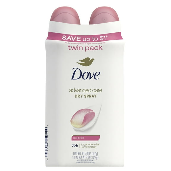Dove Advanced Care Antiperspirant Deodorant Spray for Women Rose Petals, 3.8 oz 2 Count