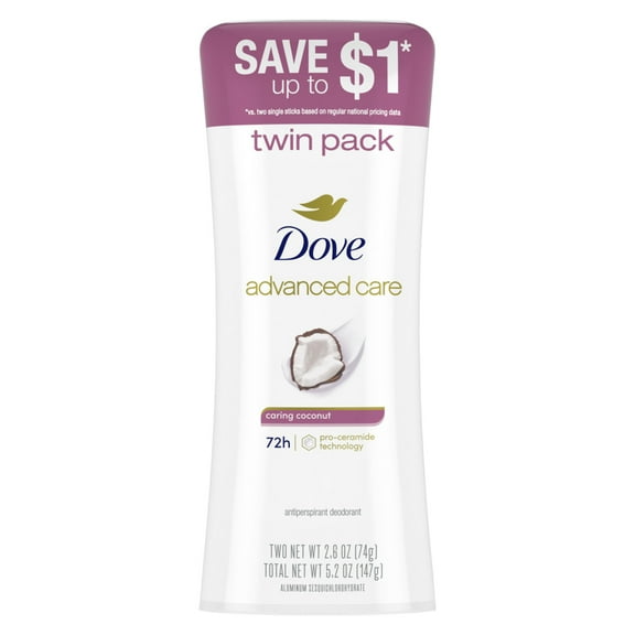 Dove Advanced Care Antiperspirant Deodorant For Women Caring Coconut, 2.6 oz Twin Pack