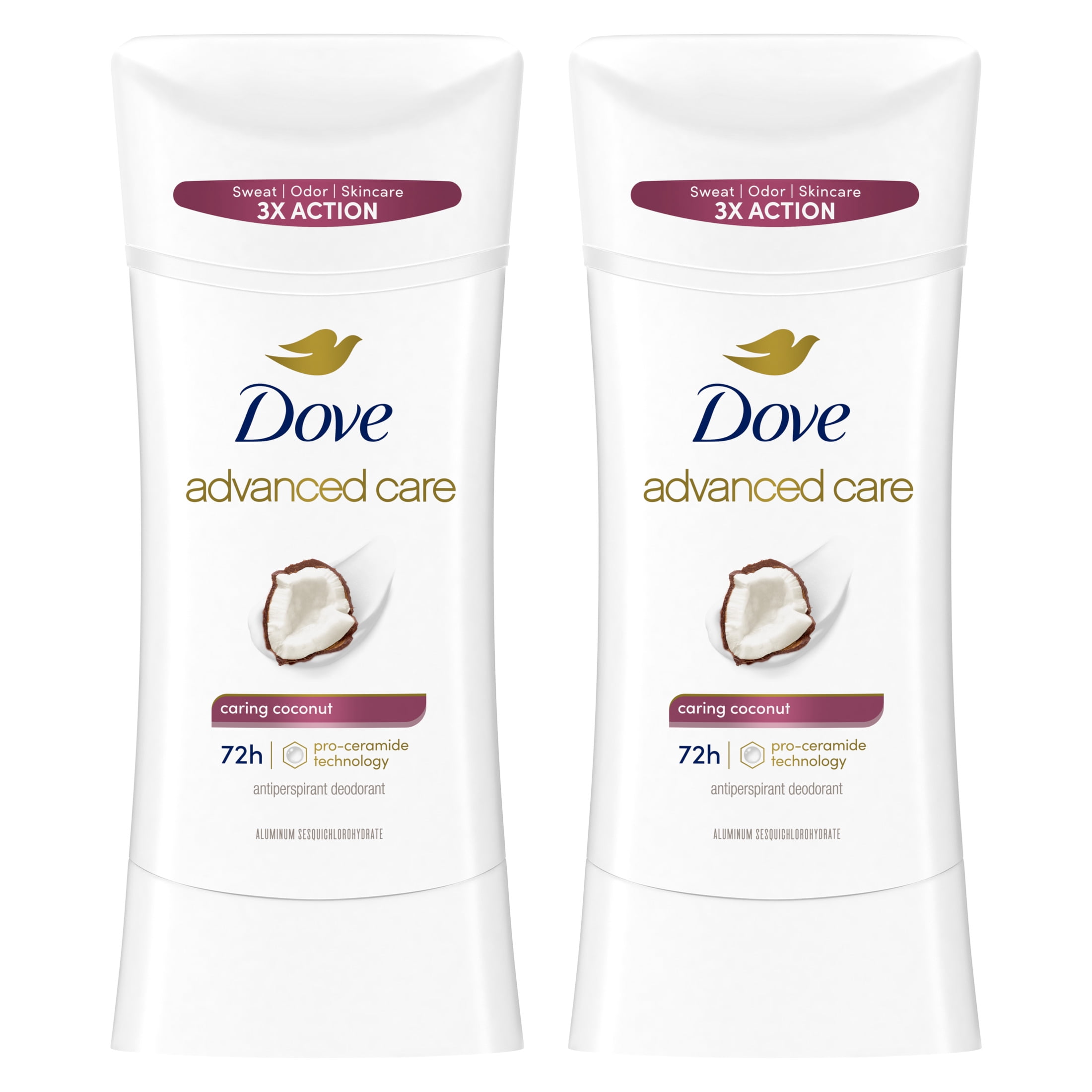 Dove Advanced Care Antiperspirant Deodorant for Women Caring Coconut 72 hour sweat and odor protection, 2.6 oz Twin Pack