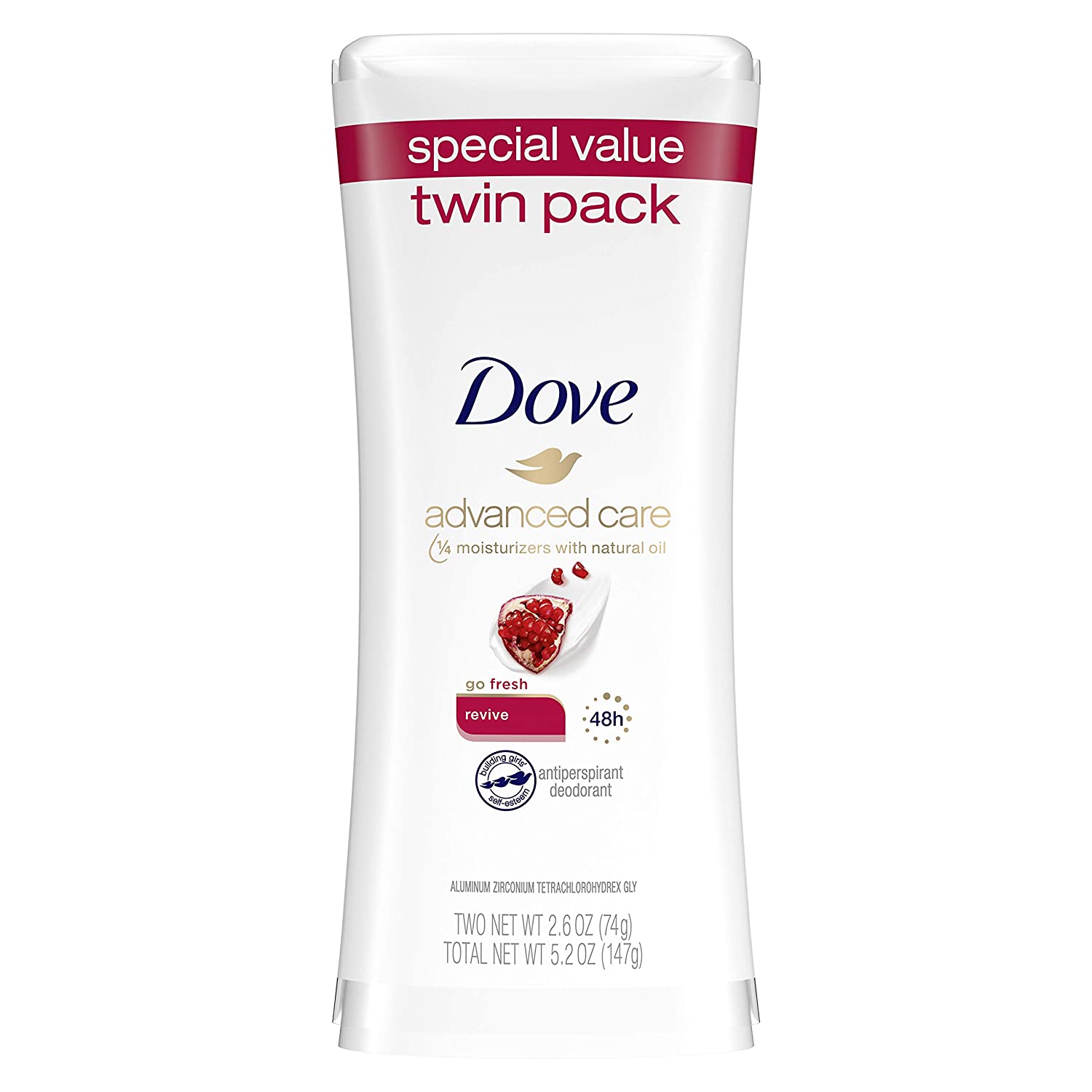 Dove Advanced Care Antiperspirant Deodorant Stick for Women, Revive, for 48 Hour Protection And Soft And Comfortable Underarms, 2.6 oz, 2 Count - image 1 of 6
