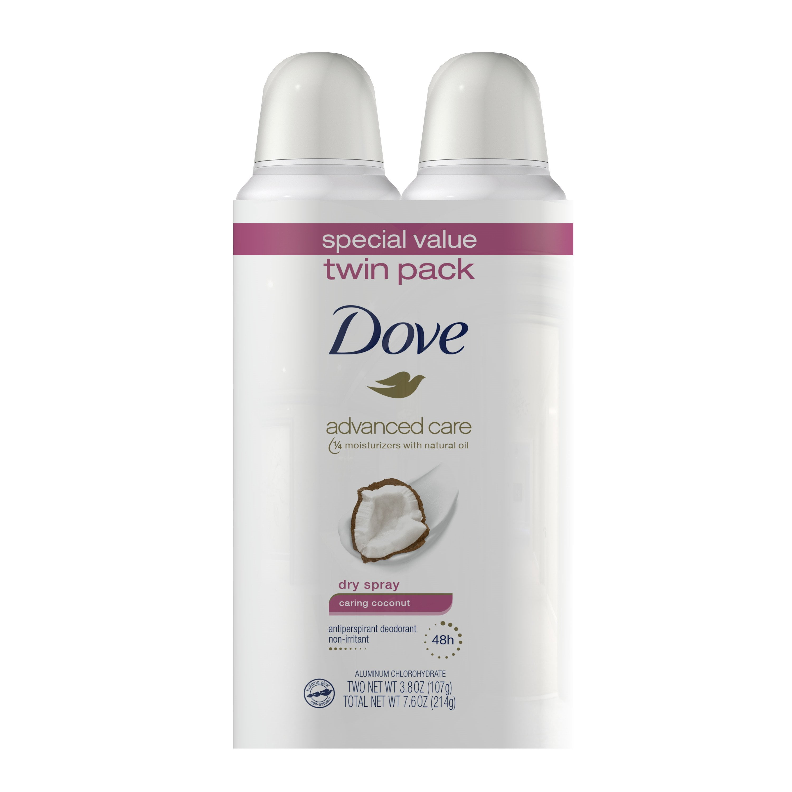 Pack of 2 Dove Advanced Care Dry Spray Antiperspirant Deodorant - Coconut, 3.8 oz, 2 pk (Package May Vary)