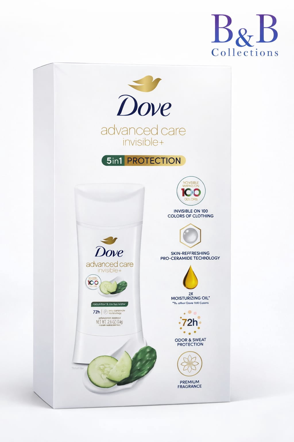 Dove Advanced Care Invisible+ Antiperspirant Deodorant Stick, 72-Hour Odor Protection, Cucumber & Aloe Scent, 2.6 oz