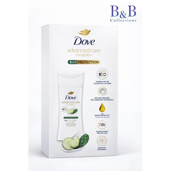 Dove Advanced Care Invisible+ Antiperspirant Deodorant Stick, 72-Hour Odor Protection, Cucumber & Aloe Scent, 2.6 oz