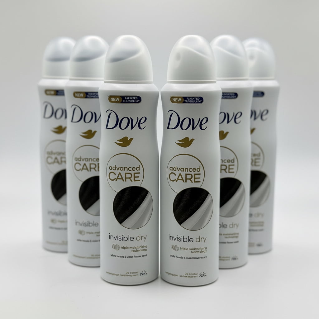 Dove Advanced Care Invisible Dry Antiperspirant Spray for Women, 72H Protection, 150 ml (6 Pack), Anti-White Marks & 0% Alcohol