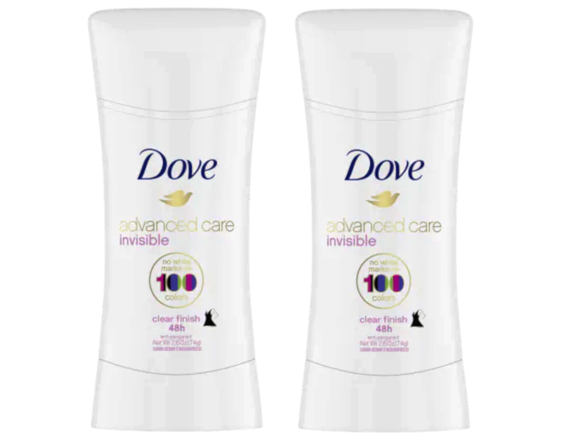Dove Advanced Care Invisible Stick Antiperspirant Deodorant, Clear Finish 2.6 oz (Pack of 2)