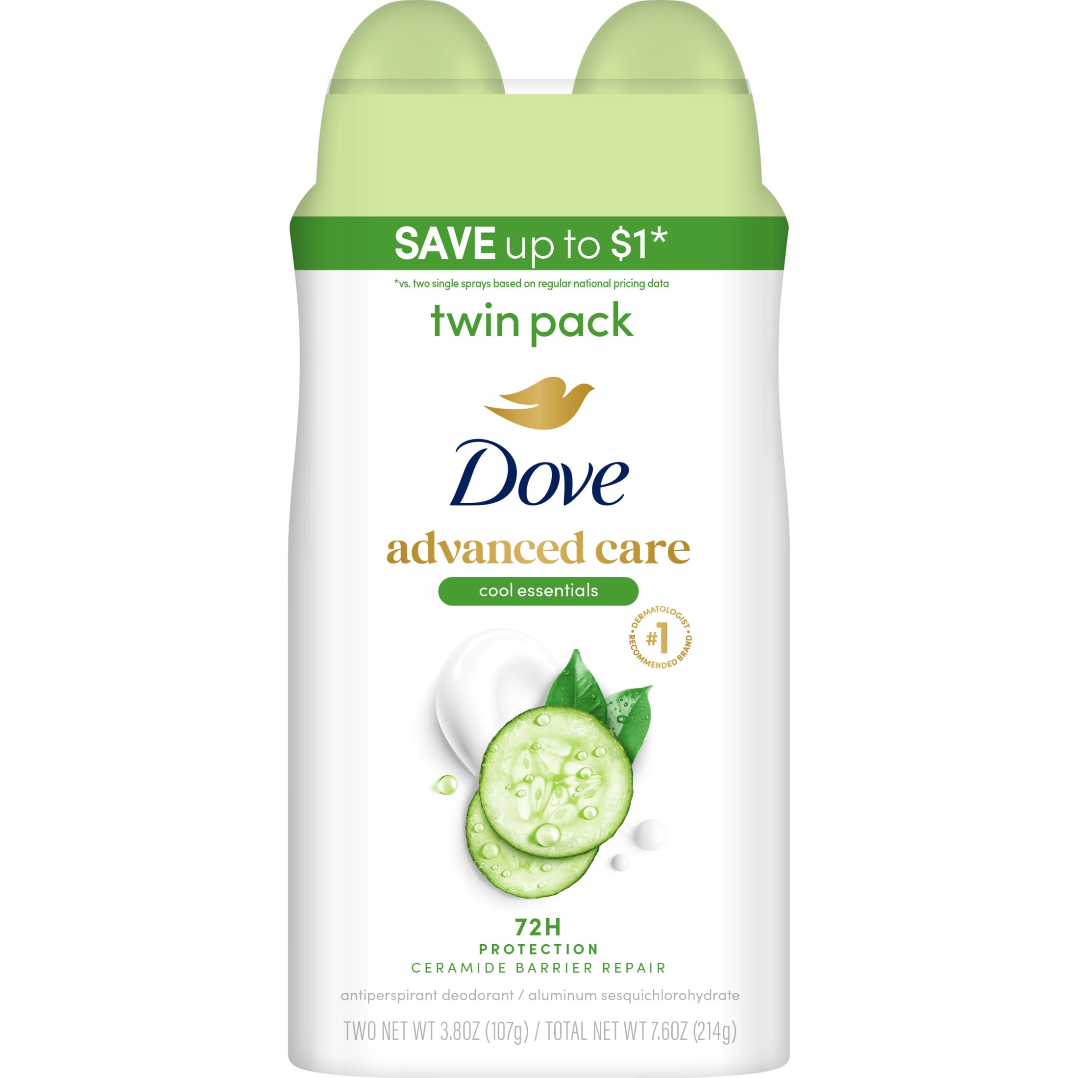 Dove Advanced Care Dry Spray Antiperspirant Deodorant For Women, Cool Essentials, For 48 Hour Protection And Soft And Comfortable Underarms, ,3.8 oz, 2 Count