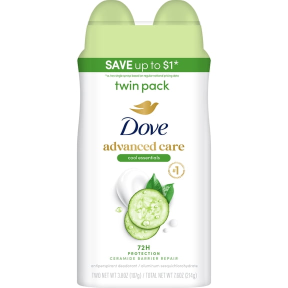 Dove Advanced Care Dry Spray Antiperspirant Deodorant For Women, Cool Essentials, For 48 Hour Protection And Soft And Comfortable Underarms, ,3.8 oz, 2 Count