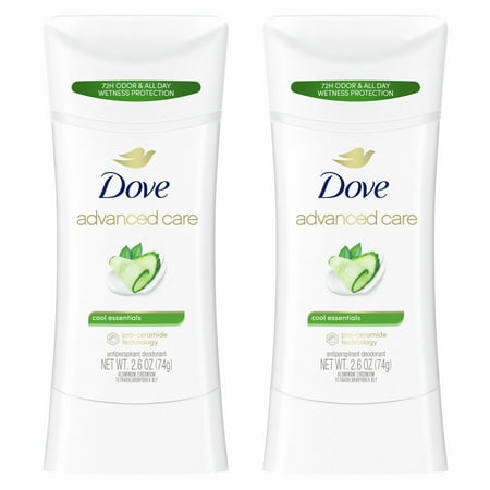 Dove Advanced Care Long Lasting Women's Antiperspirant Deodorant Stick Cool Essentials, 2.6 oz Twin Pack