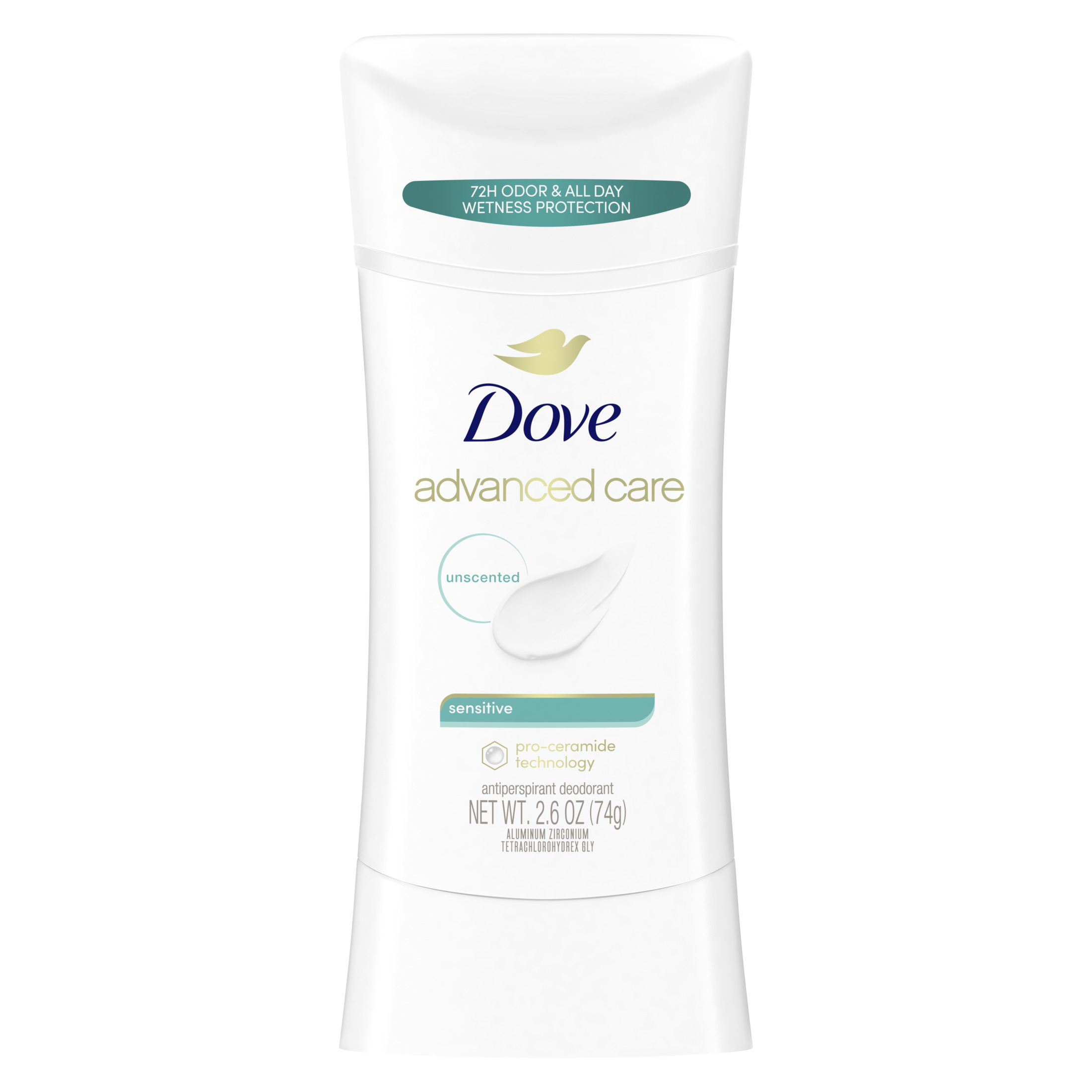 Dove Advanced Care Long Lasting Women's Sensitive Antiperspirant Deodorant Stick, Unscented, 2.6 oz - image 1 of 8