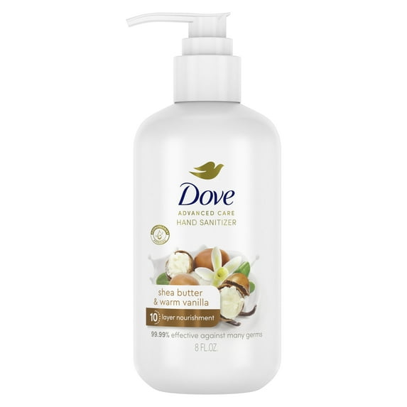 Dove Advanced Care Warm Vanilla Hand Sanitizer Gel with Shea Butter for All Skin, 8 oz