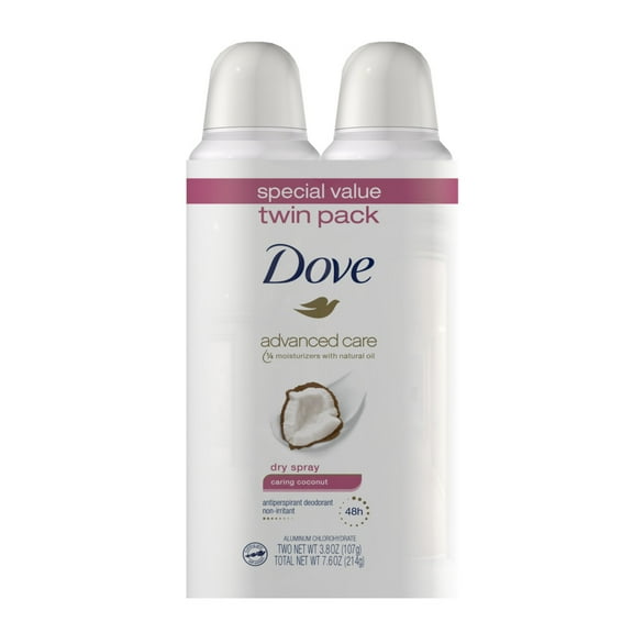 Dove Advanced Care Antiperspirant Deodorant Dry Spray Caring Coconut, 3.8 oz Twin Pack