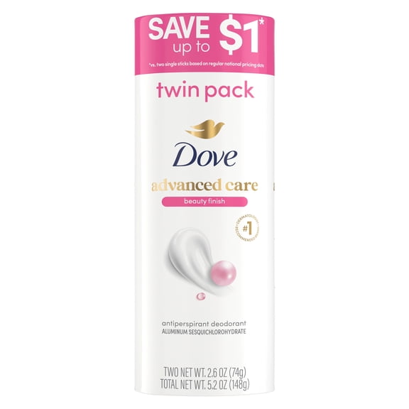 Dove Advanced Care Antiperspirant Deodorant Stick For Helping Your Skin Barrier Repair After Shaving Beauty Finish ,2.6 oz Twin Pack