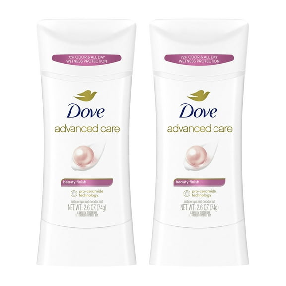 Dove Advanced Care Women's Antiperspirant Deodorant Stick Beauty Finish, 2.6 oz Twin Pack