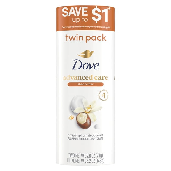 Dove Advanced Care Antiperspirant Deodorant Stick Shea Butter 72 Hour Odor Control And All-day Sweat Protection ,2.6 oz Twin Pack