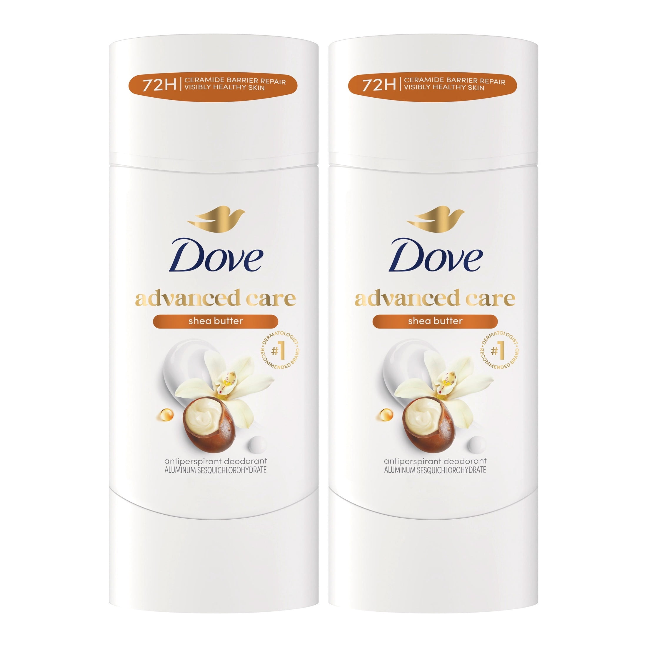Dove Advanced Care Antiperspirant Deodorant Stick Shea Butter 72-hour odor control and all-day sweat protection, 2.6 oz Twin Pack