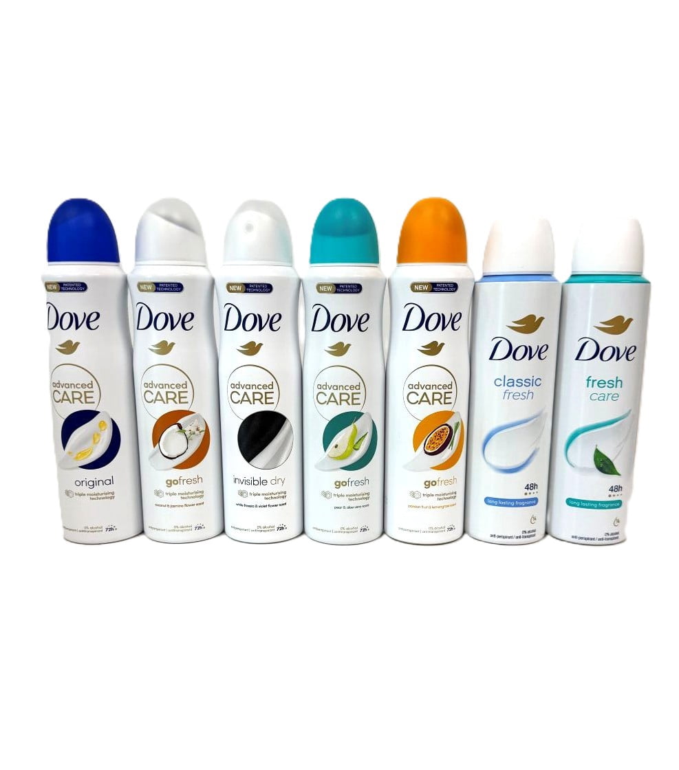 Dove Antiperspirant Dry Spray Deodorant for Women, 150 ml (5.07 oz) Each, 6-Pack Mixed Scents Bundle, 48H & 72H Protection, Assorted Fragrances