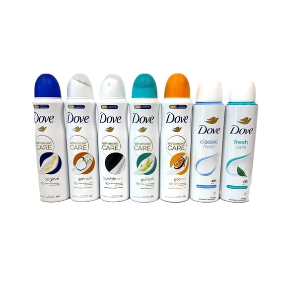 Dove Antiperspirant Dry Spray Deodorant for Women, 150 ml (5.07 oz) Each, 6-Pack Mixed Scents Bundle, 48H & 72H Protection, Assorted Fragrances