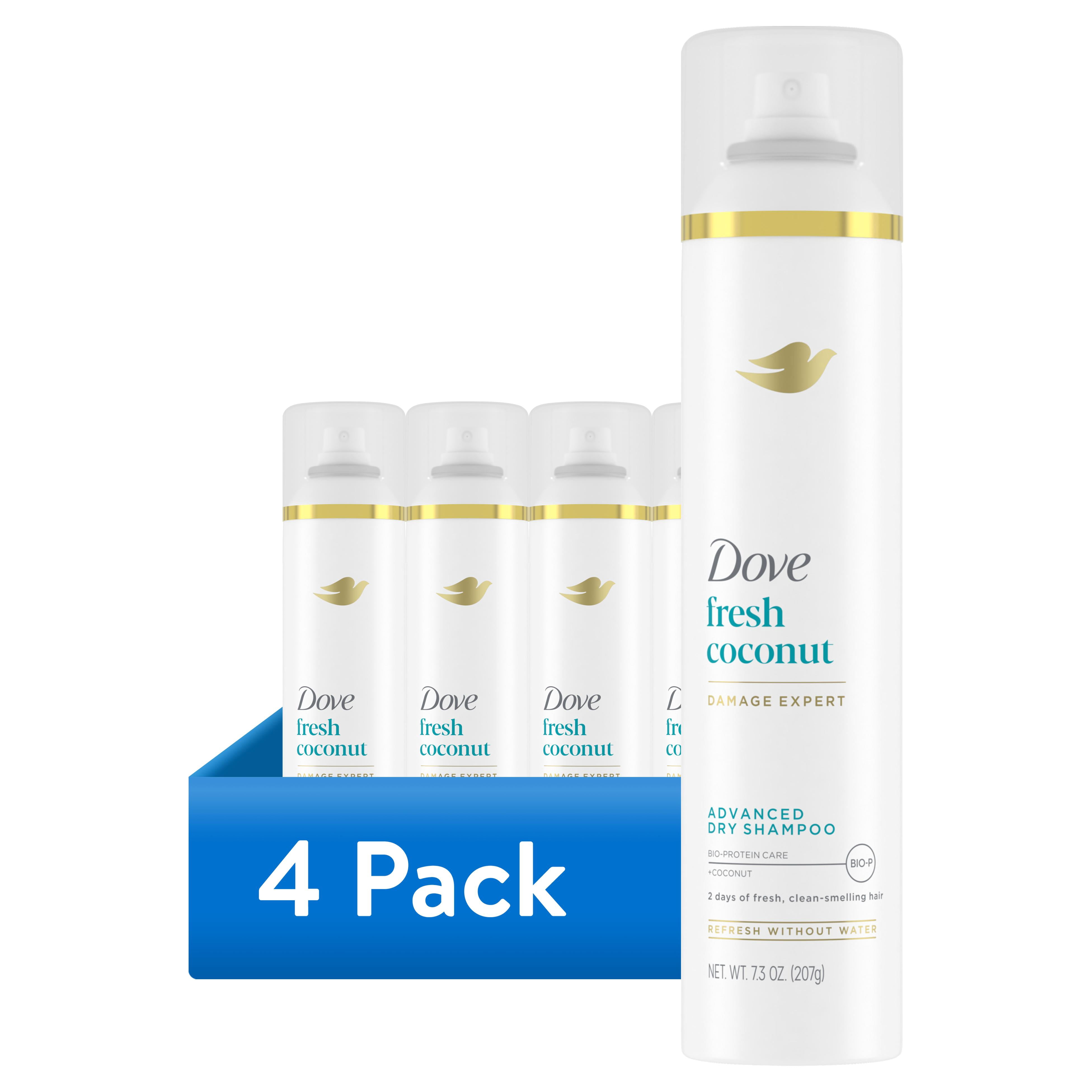 (4 pack) Dove Advanced Dry Shampoo Refresh & Revive Hair Without Water Fresh Coconut for Clean & Fresh Hair, 7.3 oz