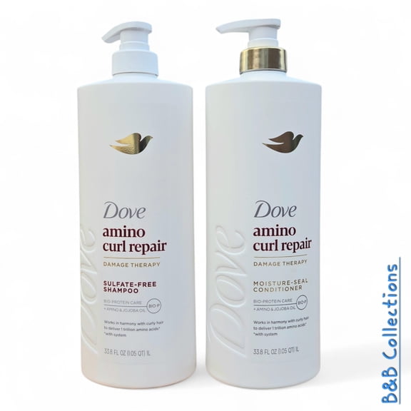 Dove Amino Curl Repair Shampoo & Conditioner Set, Sulfate-Free Shampoo and Moisture-Seal Conditioner, 33.8 fl oz Each