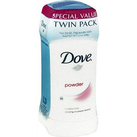 Dove Anti-Perspirant Deodorant Invisible Solid, Powder, Twin Pack, 5.2 oz