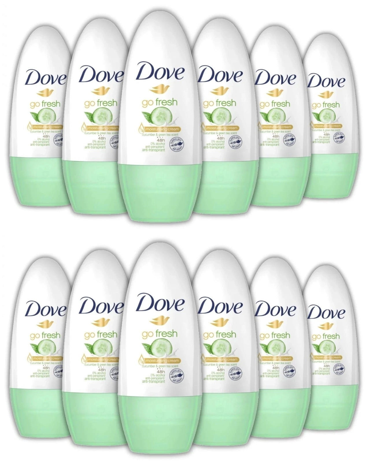 Dove Anti-Perspirant Deodorant Roll On Cucumber & Green Tea, Dry 48H ,40ml-12 Pk