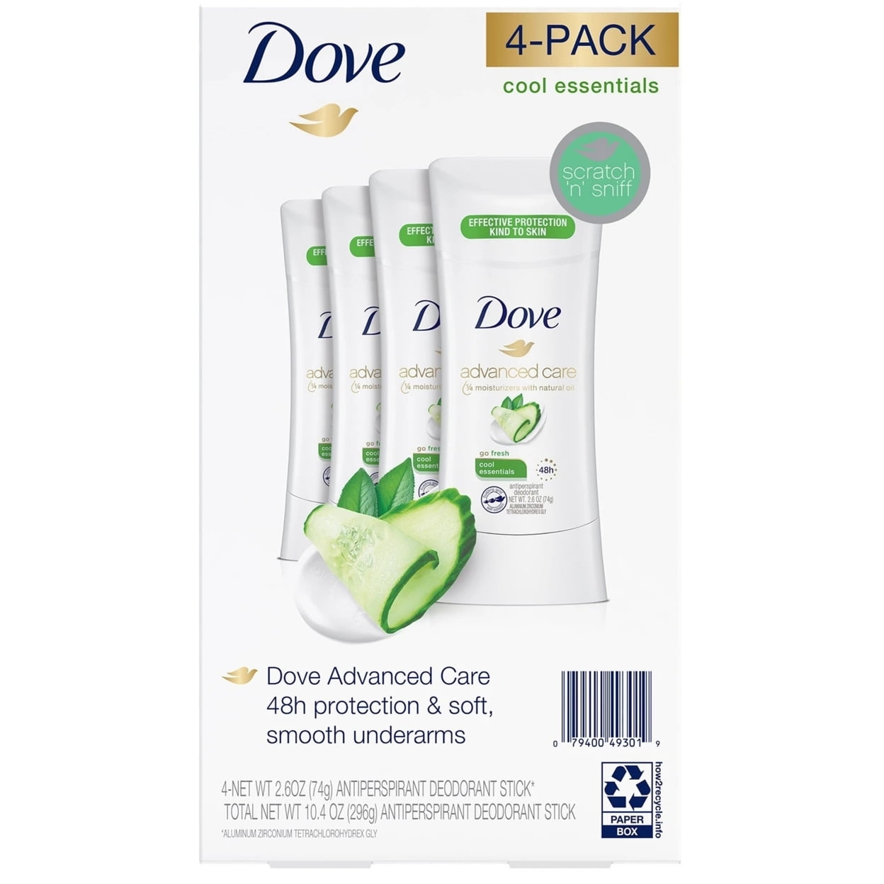 Dove Antiperspirant Deodorant Cool Essentials 2.6 Ounce (Pack of 4)