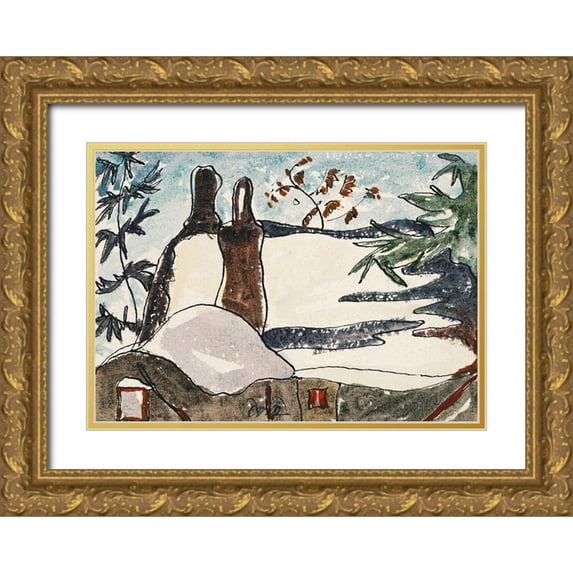 Dove, Arthur 18x14 Gold Ornate Wood Framed with Double Matting Museum Art Print Titled - Snowy Rooftops and Trees