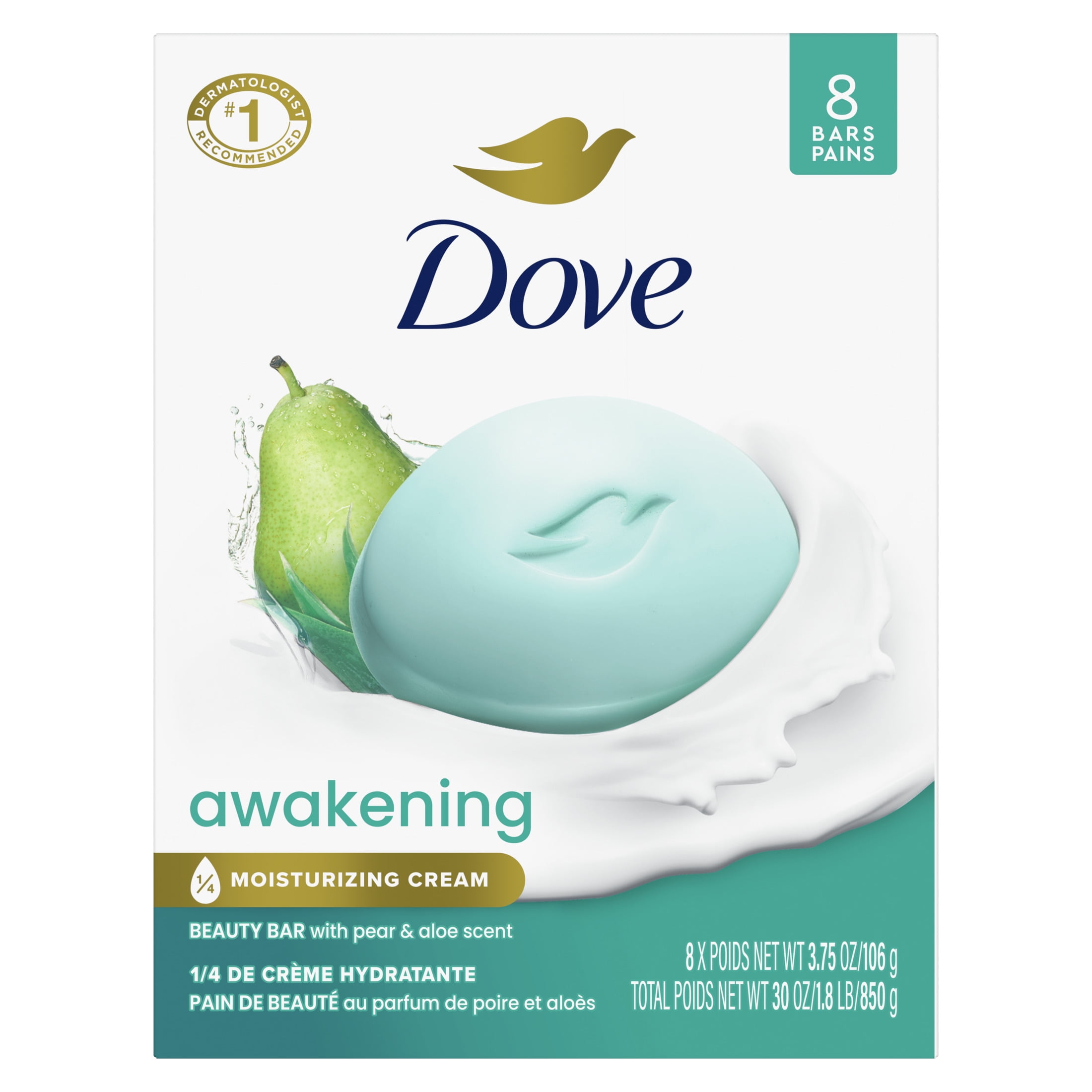 Dove Beauty Bar Soap for Women Awakening Pear & Aloe All Skin, 3.75 oz 8 Bars