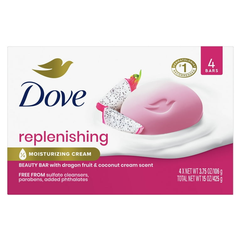 Dove Bar Soap Deep Nourishment Dragonfruit for Women Calm Replenished Skin, 15 oz 4 Count