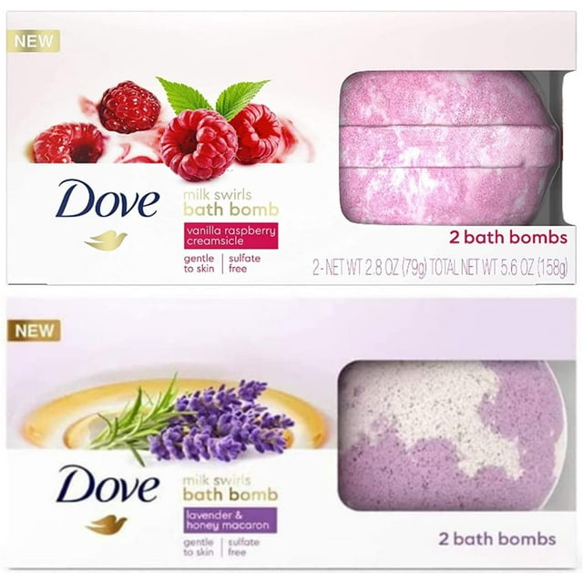 Dove Bath Bombs Bundle Mango & Almond Lavender & Honey Bath Bombs and Dove Bath Bomb Milk