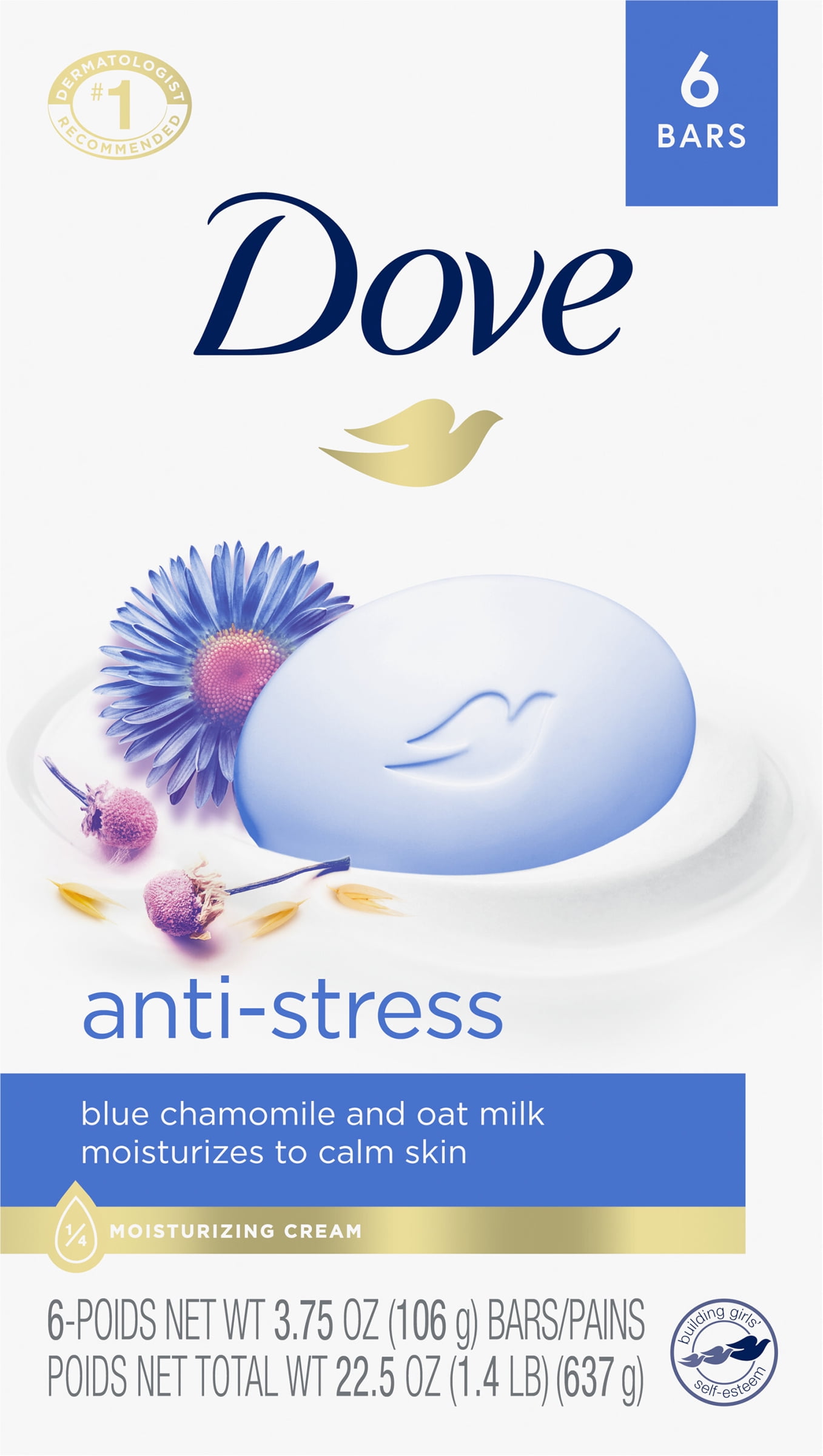 Dove Bath Soap Beauty Bar Gentle Cleanser Anti-Stress Cream Bar 6 Pack All Skin Ages