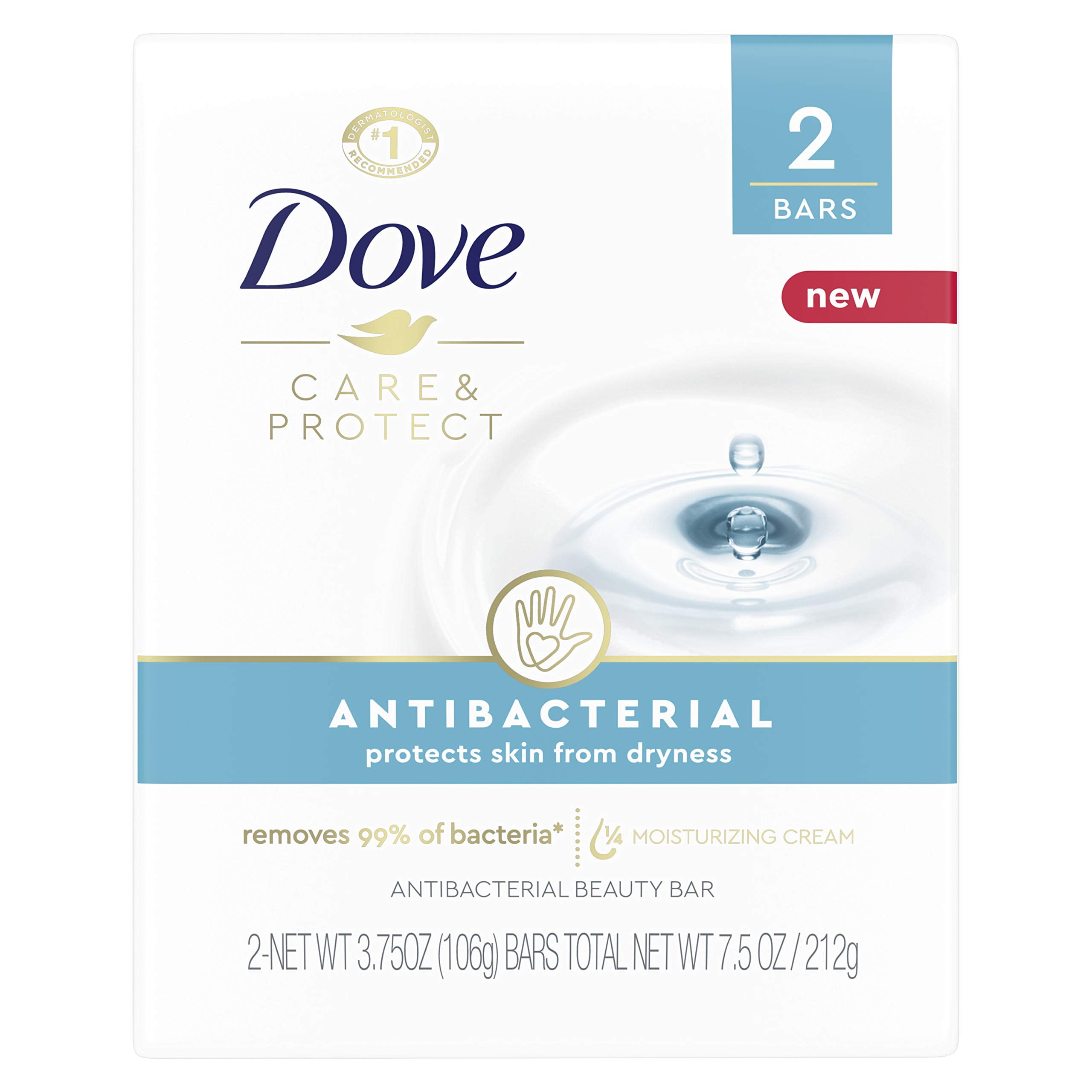 Dove Beauty Bar For All Skin Types Antibacterial Protects From Skin Dryness 3.75 Oz 2 Bars