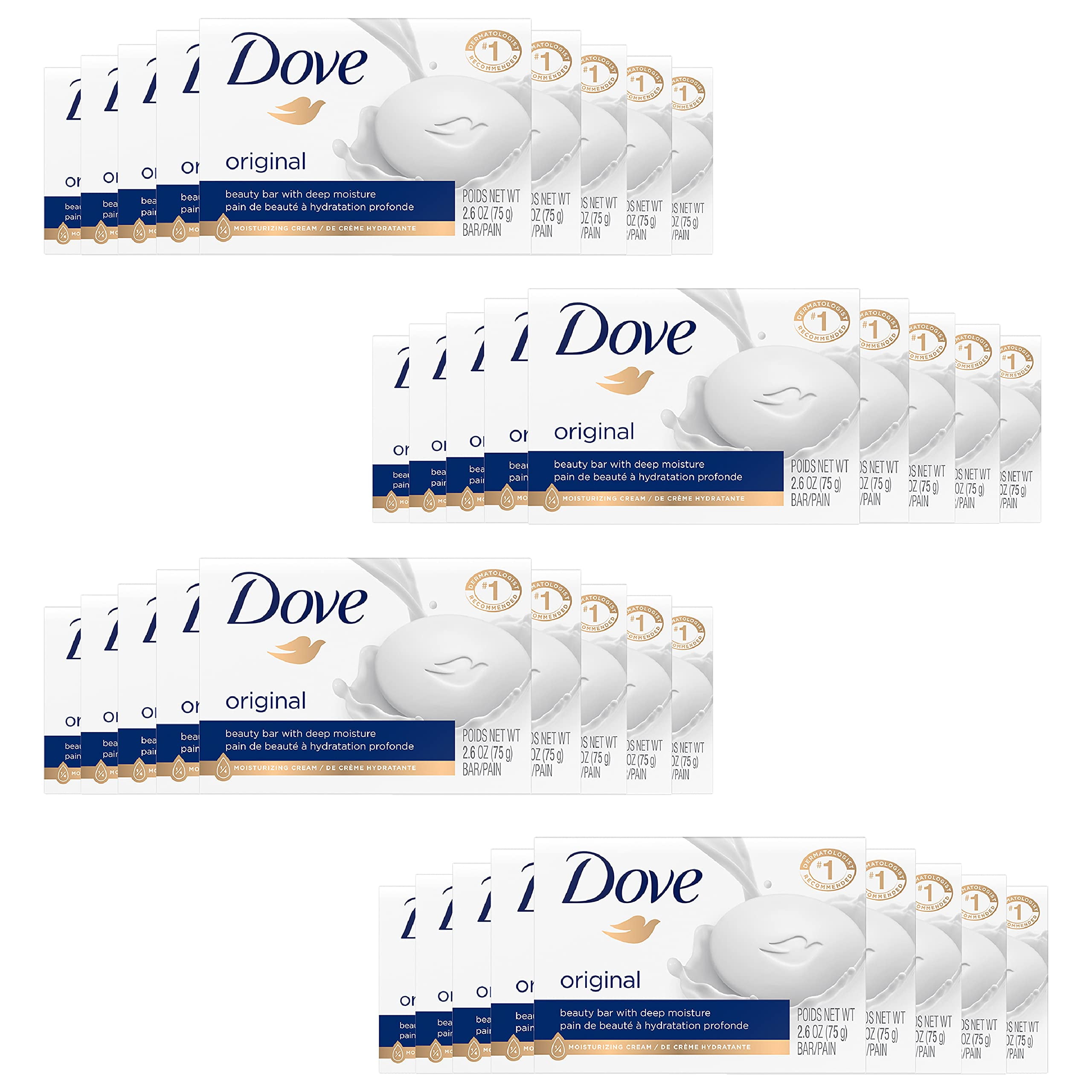 Dove Beauty Bar Gentle Skin Cleanser Moisturizing For Gentle Soft Skin Care Original Made With 1/4 Moisturizing Cream 2.6 Oz, 36 Bars