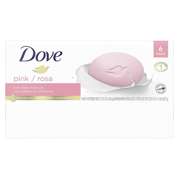 Dove Beauty Bar Gentle Skin Cleanser Moisturizing for Soft Skin Pink Bath Soap 6 Bars
