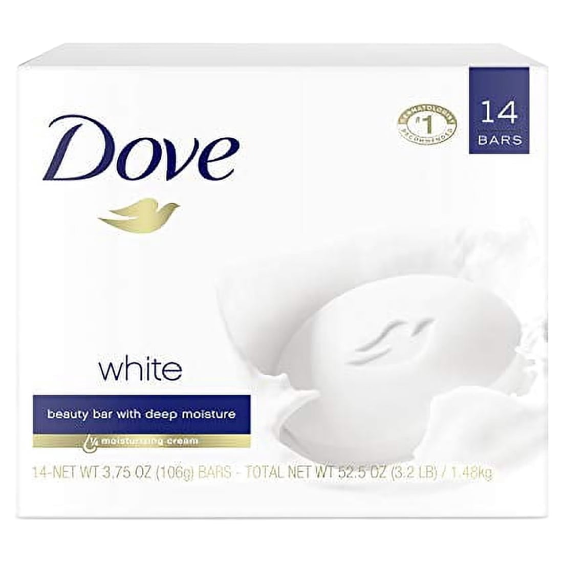 DOVE BAR Beauty Bar More Moisturizing Than Bar Soap White Effectively Washes Away Bacteria, Nourishes Your Skin 3.75 oz 14 Count