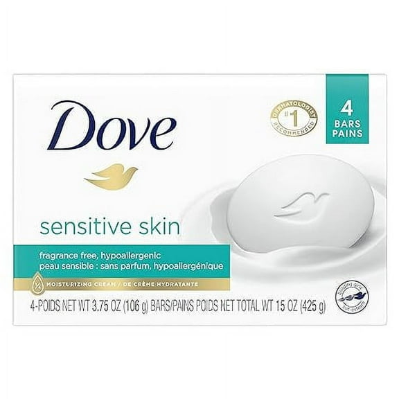 Dove Beauty Bar More Moisturizing Than Bar Soap for Softer Skin, Fragrance Free, Hypoallergenic Sensitive Skin With Gentle Cleanser 3.75 oz, 4 Bars(Pack of 1)