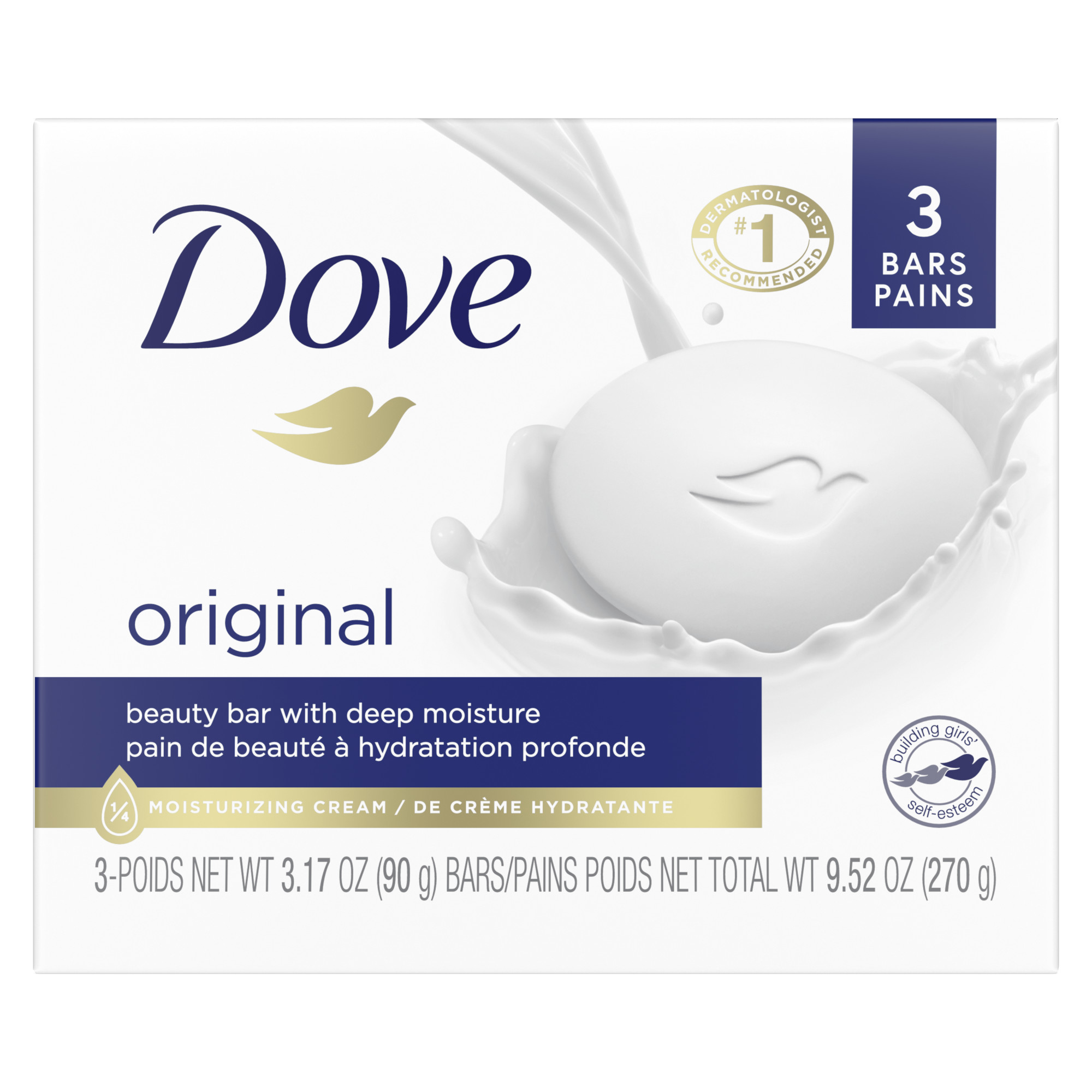 Dove Beauty Bar Original Gentle Skin Cleanser Made With 1/4 Moisturizing Cream 3.17 oz 3 Bars - image 1 of 7