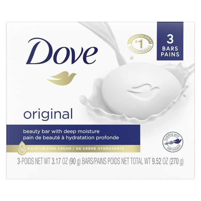 Dove Beauty Bar Original Gentle Skin Cleanser Made With 1/4 Moisturizing Cream 3.17 oz 3 Bars