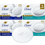 Dove Beauty Bar Soap, Sensitive Skin & Original, 4 Pack, 2.6oz