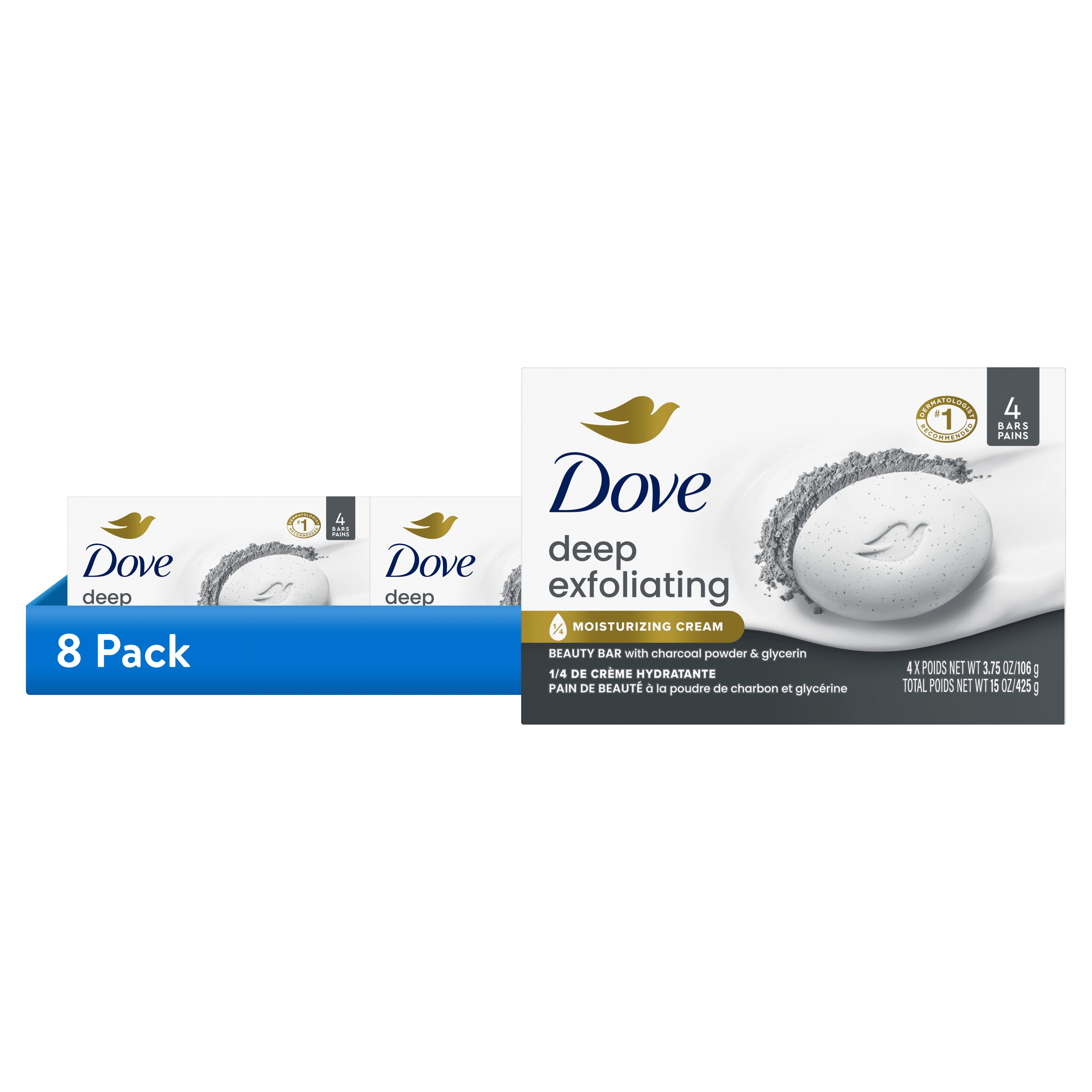 (8 pack) Dove Beauty Bar Soap For Softer, Smoother Skin, Deep Exfoliating Charcoal Powder & Glycerin, Scrubs Away Impurities ,3.75 oz 4 Bars