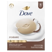 Dove Beauty Bar Soap For Restored Skin Restoring Coconut & Cocoa Butter Nourishes Skin, 3.75 oz 8 Bars