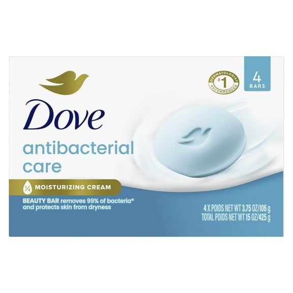 Dove Beauty Bar Bath Soap Antibacterial Care, 3.75 oz 4 Bars