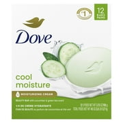 Dove Beauty Bar Women's Bath Soap Cool Moisture Cucumber & Green Tea Scent, 3.75 oz 12 Bars