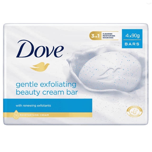 Dove Beauty Bar Women's Bath Soap Gentle Exfoliating Renews Soft Smooth Skin, 3.17 oz, Pack of 4