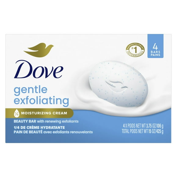 Dove Beauty Bar Women's Bath Soap Gentle Exfoliating, 3.75 oz 4 Bars