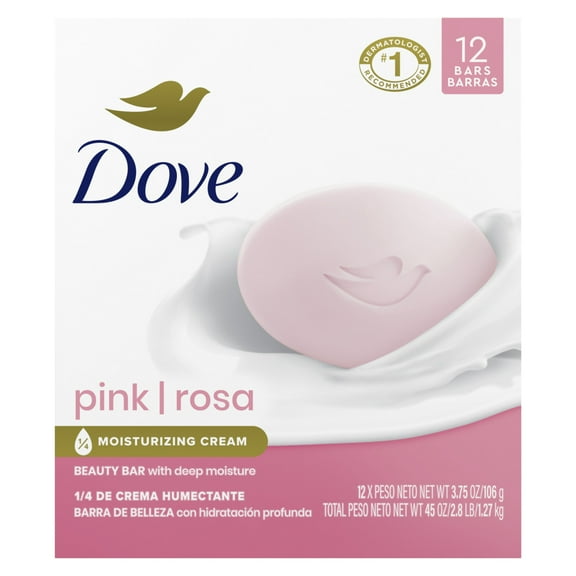 Dove Beauty Bar Women's Bath Soap Pink Rosa, 3.75 oz 12 Bars