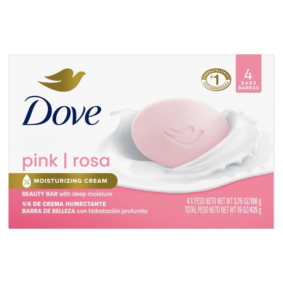 Dove Beauty Bar Soap For Soft, Smooth Skin, Pink Rosa, Cleans & Moisturizes, 3.75 oz 4 Bars