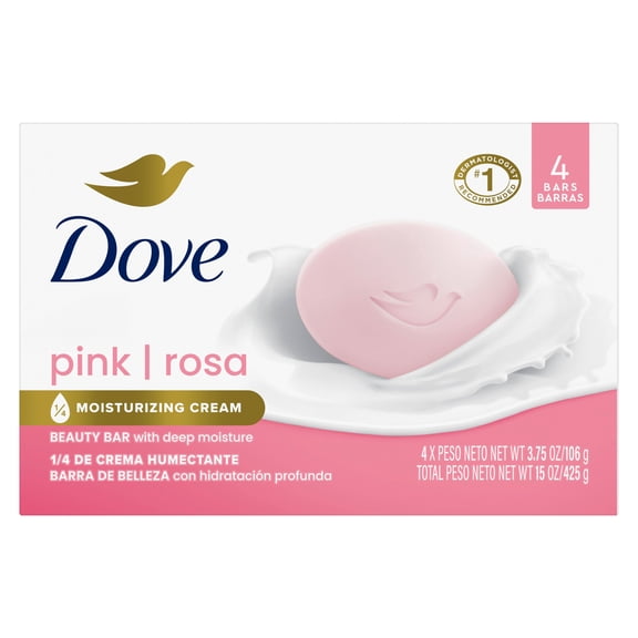 Dove Beauty Bar Soap For Soft, Smooth Skin, Pink Rosa, Cleans & Moisturizes, 3.75 oz 4 Bars